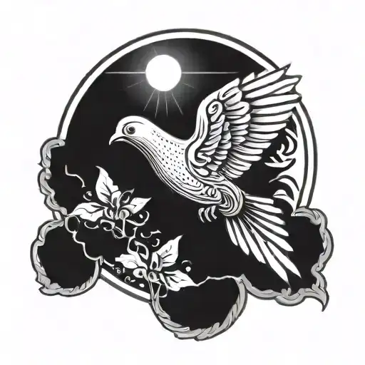 Concept Of Time The Sun And Sunrays A Dove Flying