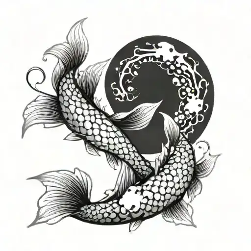 Minimalist Moon Koi Tatto Design Inspired