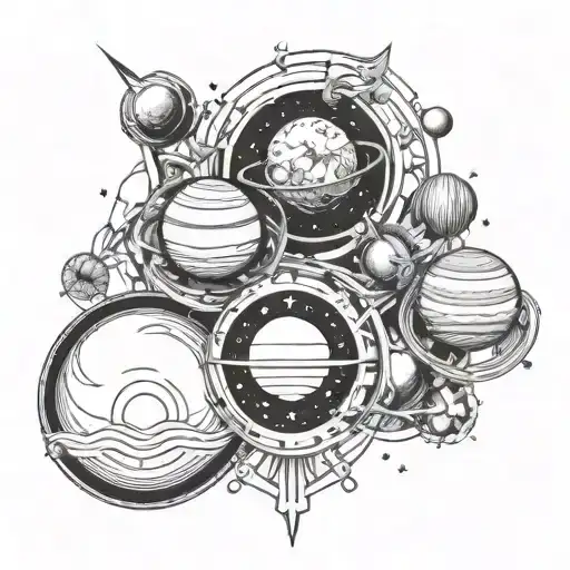 A Celestial Sleeve Tattoo With The Planets In Motion