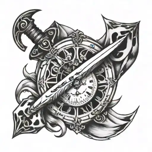 Dice Sword Clock Tattoo Design