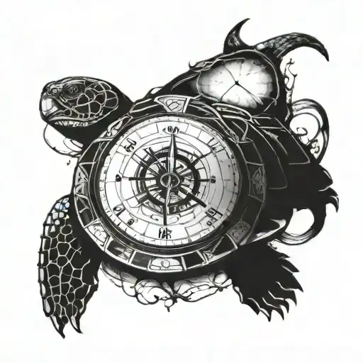 Turtle In The Middle Of A Compass That Stands For Constancy And Eternity