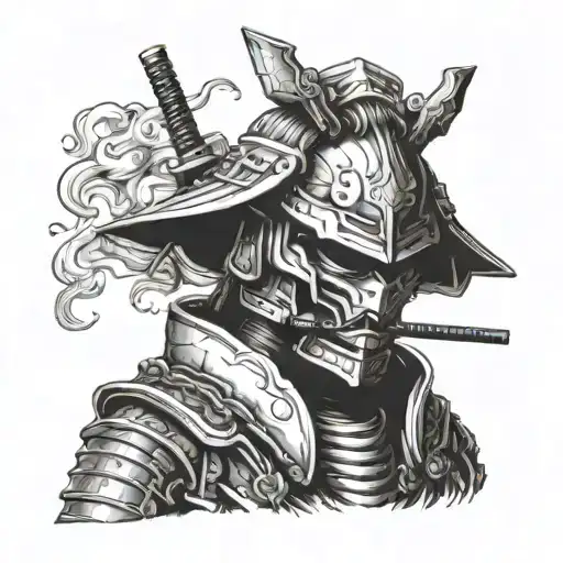 A Samurai In Robot Armor Smoking Without A Face