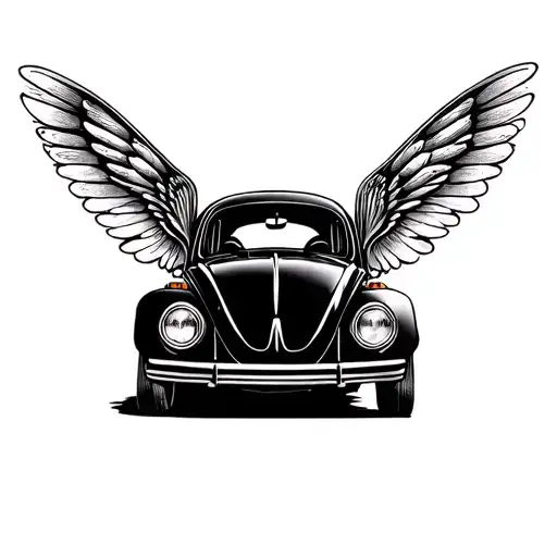 Classic Volkswagen Beetle With Wings Like An Insect
