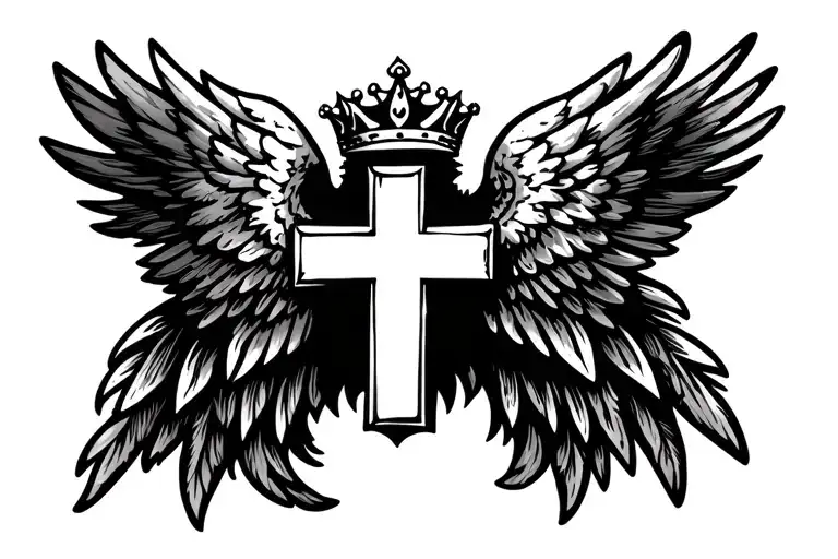 Faith Cross With Angel Wings And A Crown