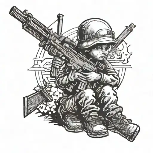 Child Soldier Holding Machine Gun