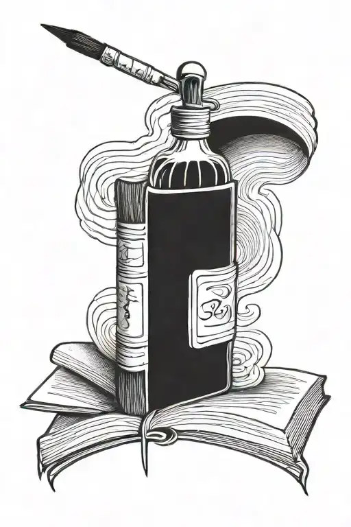 Book With Turning Page Paint Brush Alcohol Bottle