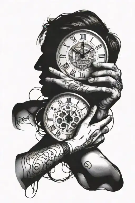 Father Daughter Holding Hands With Clock Face