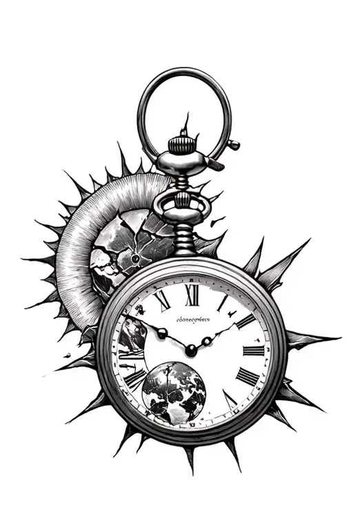Broken Pocket Watch Torn Apart Sun Earth