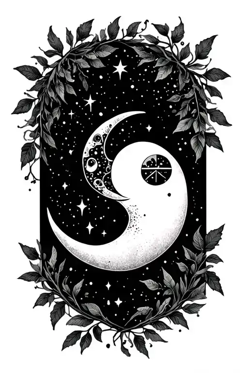 Crescent Moon And Vines And Star Constellation