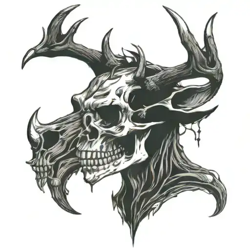Wendigo Skull With Antlers With Half The Skull As Driftwoof