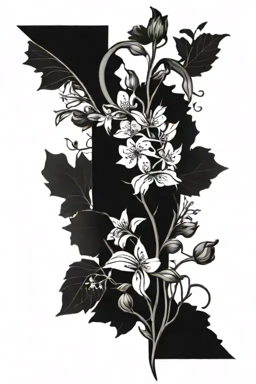 Floral Spine Tattoo With A Variety Of Wild Flowers On A Vine Along Spinal Column