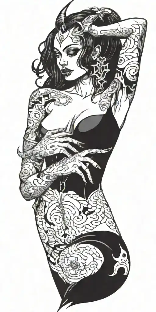 Sexy Partially Nude Demon Woman