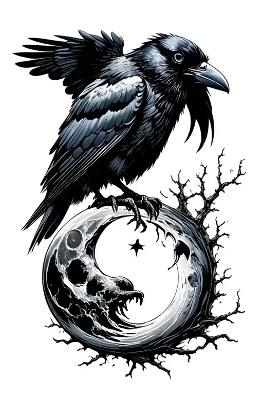 Silhouette Raven Eating The Moon