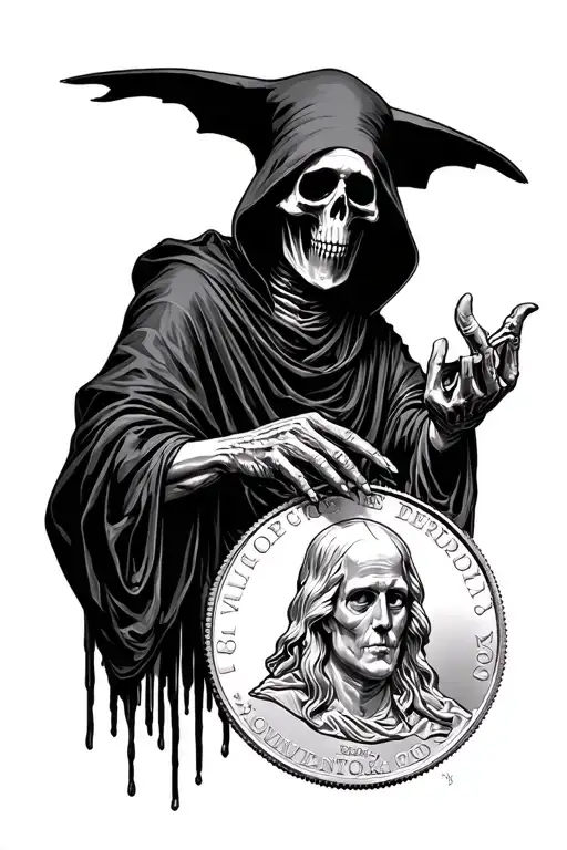 Grim Reaper Flipping A Morgan Silver Dollar