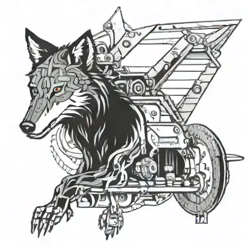 A Mechanical Wolf Intertwined With A Vintage Airplane Engine