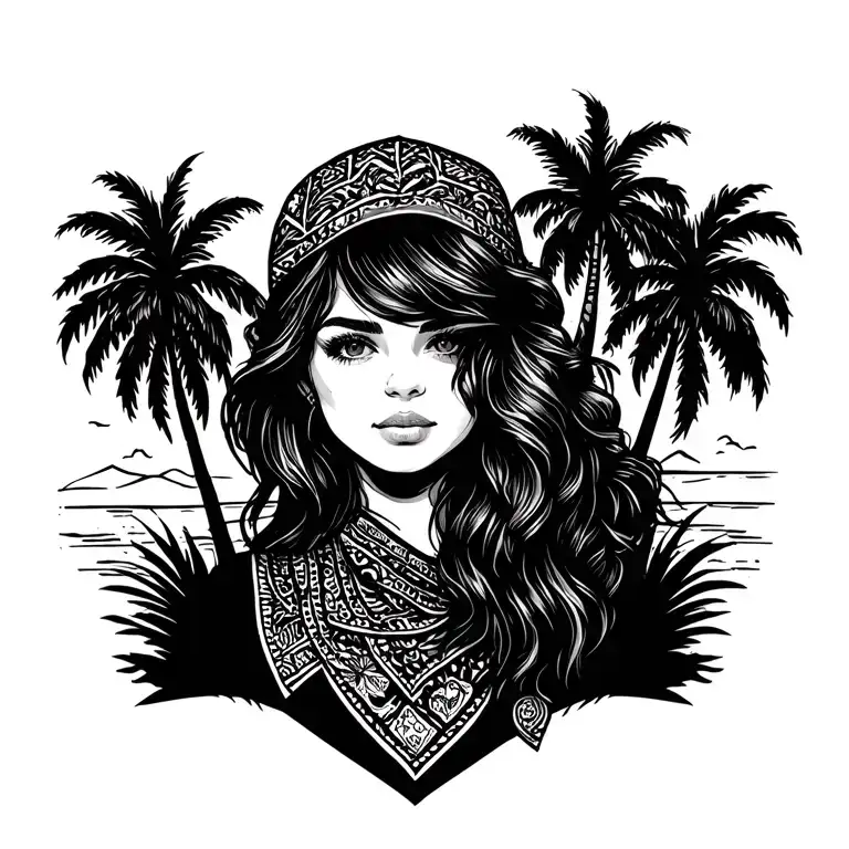 California Girl With Palm Trees And Bandana Print Surrounded