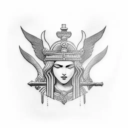 Black Linework Using Justitia With Others Greek Artefacts