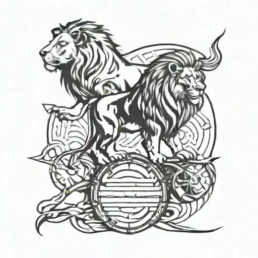 Combine Elements Of A Lion And A Drum To Create A Unique Safari-inspired Tattoo Design