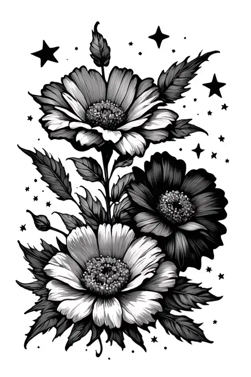 Flowers In The Sky Filled With Stars And Clouds