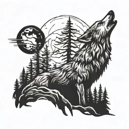 A Majestic Wolf Howling At The Moon In A Dense Forest Setting