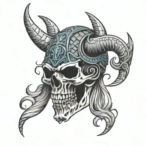 Viking Skull Blue Horns
