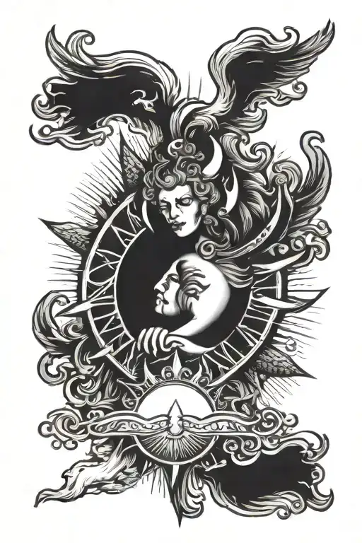 Sun With Angel Devil Number 1 In A Arm Band