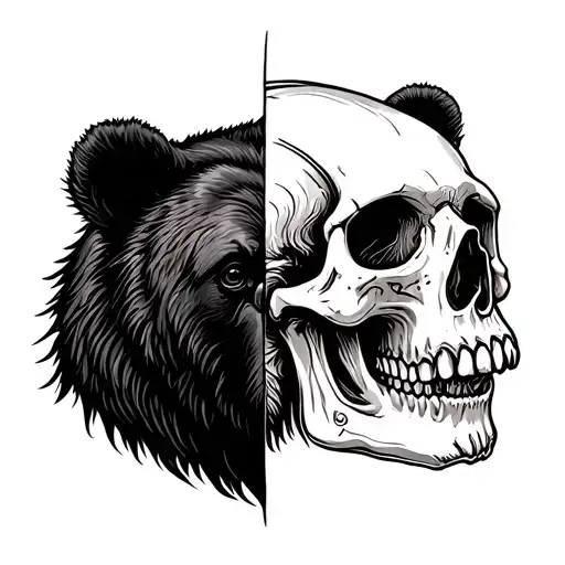 Half Face Bear And Skull