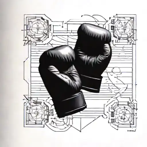 Incorporate Weights And Engineering Tools Into A Detailed Blackwork Tattoo Of A Boxing Match
