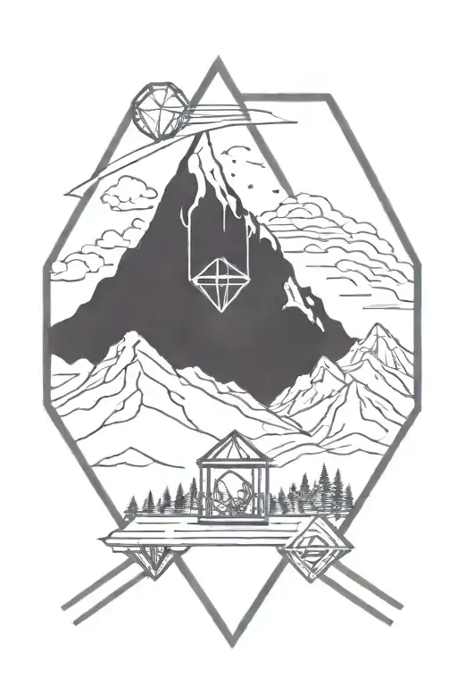 Diamond Tattoo With Mountains Geometric Design Incorporating