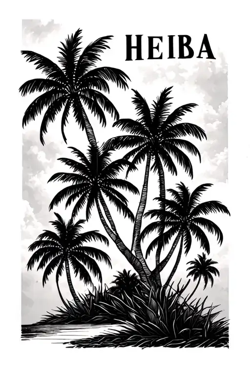 A Lot Of Palm Trees But Above The Palm Trees Must Be Written Heriba