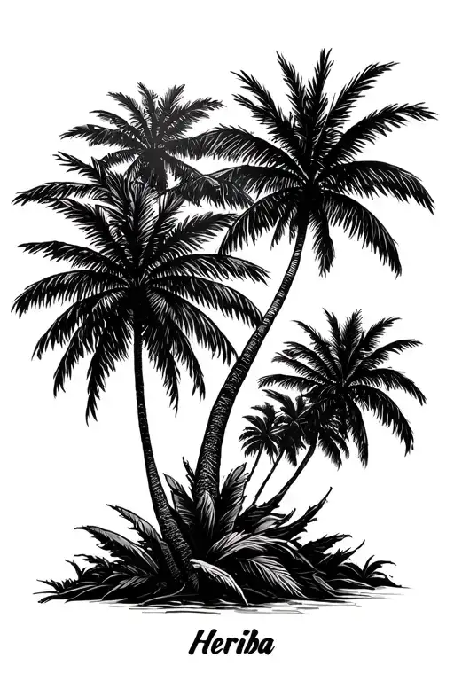 A Lot Of Palm Trees But On The Palm Trees Must Be Written Heriba