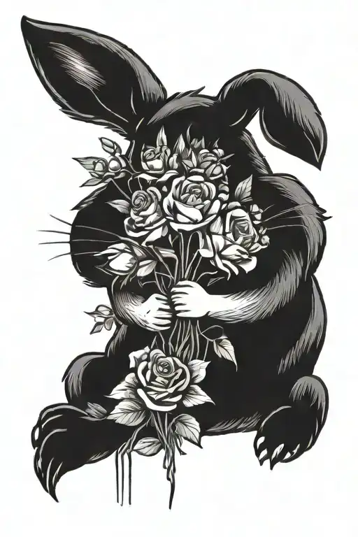 Bunny Graveyard Holding A Bouquet