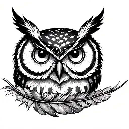 Minimalistic Owl And Feather