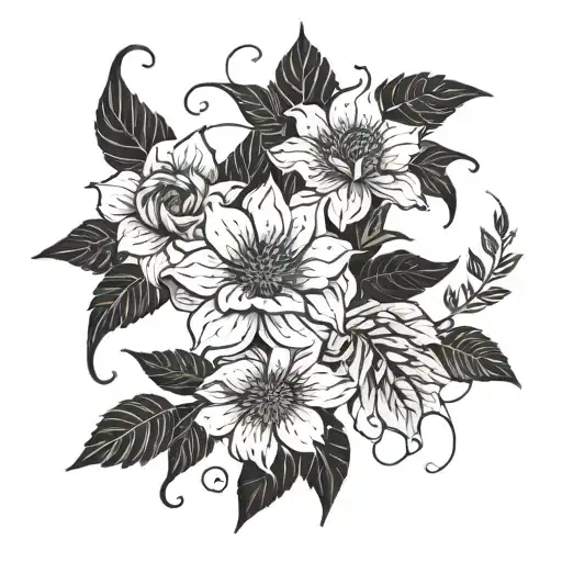 A Couple Large Pretty Flowers All Connected By Vines With Leaves