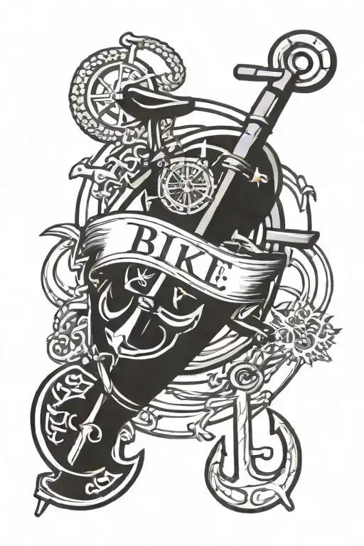 Bike And Anchor With J Initial Tattoo Design Featuring