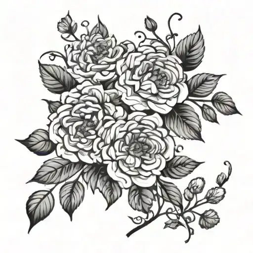 Large Roses Carnations Dahlias Azaleas All Connected By Vines And Leaves But Spread Out