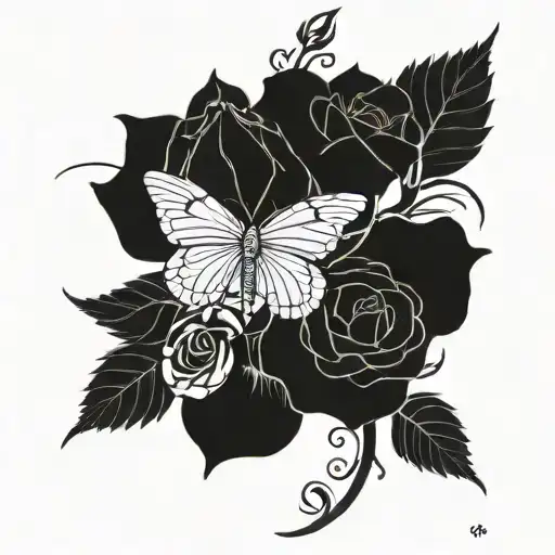 1 Large Rose Spaced Out From But Connected To 3 Small Roses By Only Vines