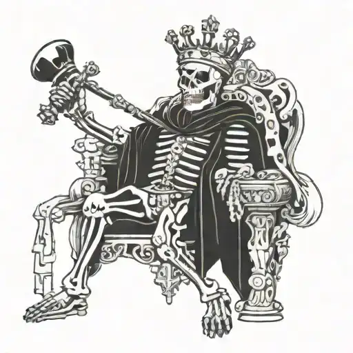 King Skeleton Wearing A Crown With Tethered King Chess Piece