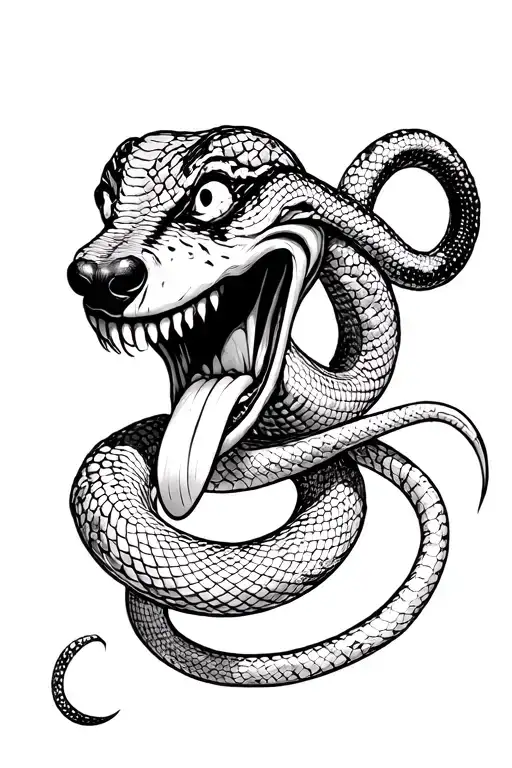 Snake Coiled Up With A Human Clown Face And Long Serpentine Tongue