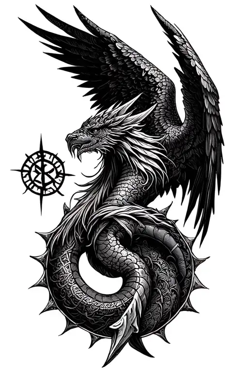 Jormungandr With Vegvisir Rune Design Featuring Valkyrie Wings