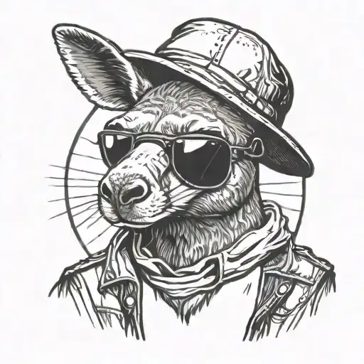 Badass Kangaroo Wearing Sunglasses And A Bucket Hat