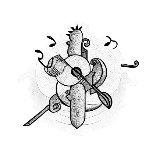 A Cactus Plant Shaped Like A Guitar With Musical Notes Floating Around It