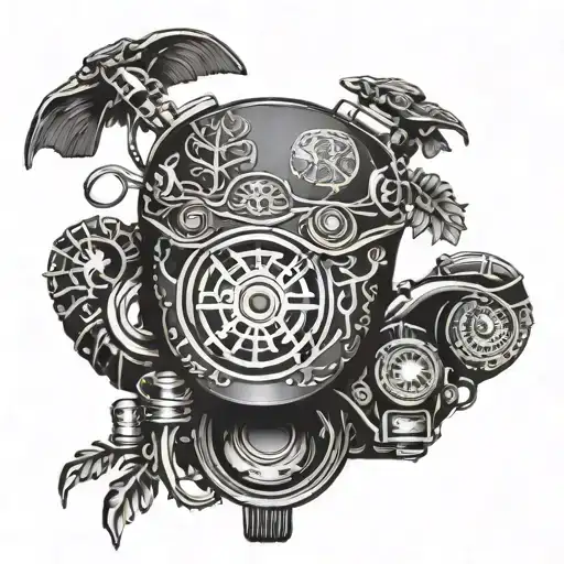 Design A Tattoo Of A Motorcycle Helmet Adorned With Traditional El Salvadoran Symbols