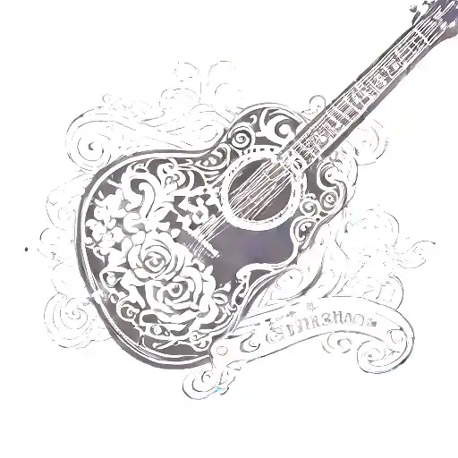 Design A Tattoo Of A Guitar With The Name Emiliano On The Strings