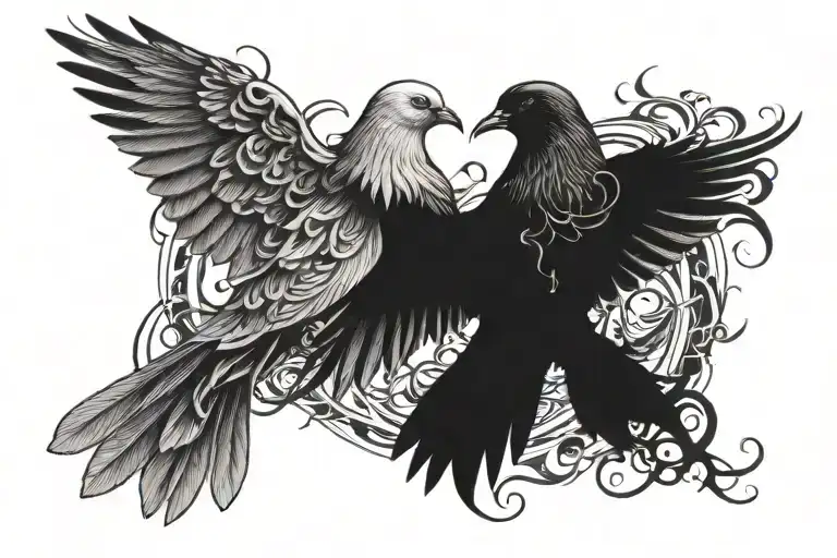 Dove And Raven Fire Flames Engulfing