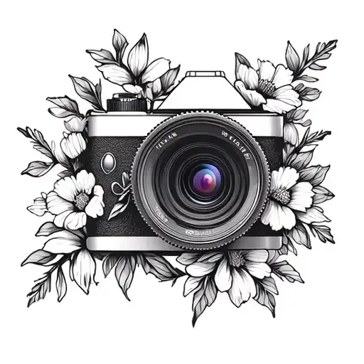 A Camera Lens Surrounded By A Wreath Of Flowers Growing