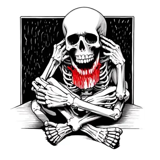 Realistic Skeleton Crying Siting Down Holding Its Face