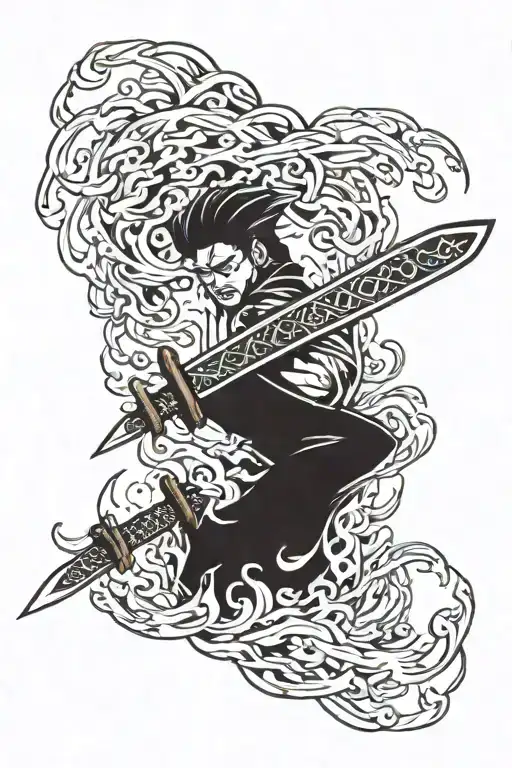 Black Katana In Flames