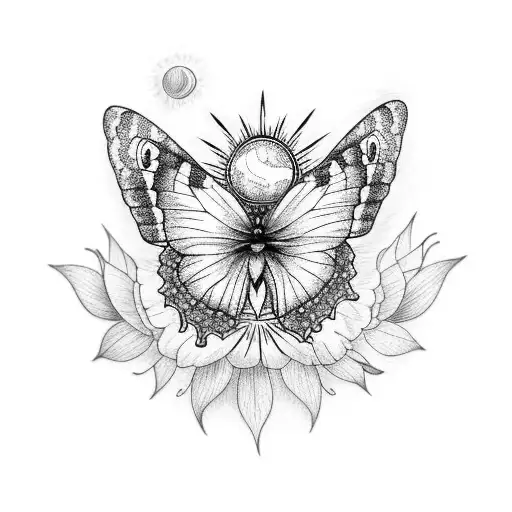 Cherry Blossom With A Sun Ans Butterfly