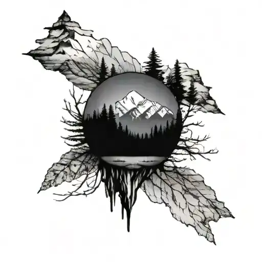 Forearm Tattoo Forrest With Mountains On Top